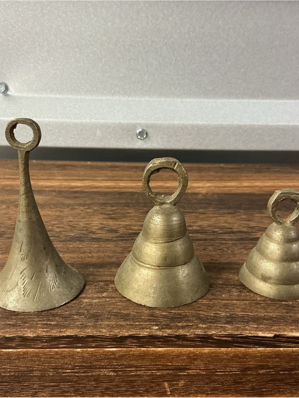 Vintage Handmade Brass Bells India Rustic Boho Temple Decor Set